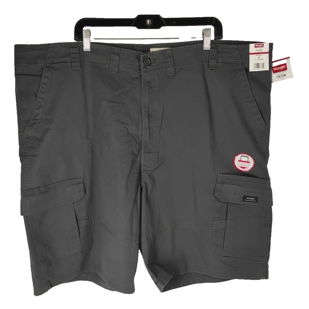 NWT Wrangler Five Star Mens 48 x 10 Gray Tech Pocket Cargo Shorts